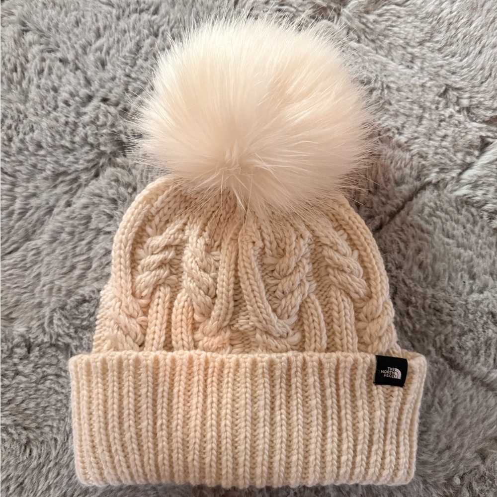 The North Face Kids Cream Cable-Knit Pom Beanie